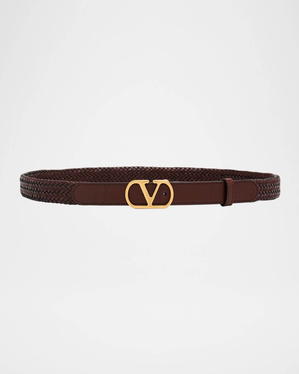VLogo Signature Braided Leather Belt, 2